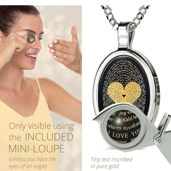 NanoStyle Love Necklace with I Love You inscribed in 120 languages. See below